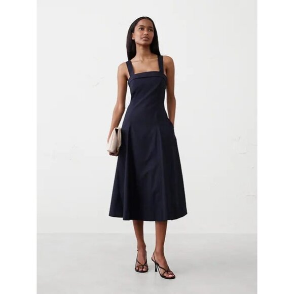Banana Republic Navy Poplin Cross-Back Midi Dress Size 0 New With Tags - Picture 1 of 7